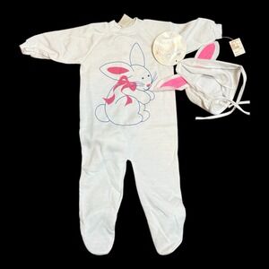 Vintage 1980s Baby Bunny Pajamas  w/ Hat Tail When I Grow Up NWT Easter Medium